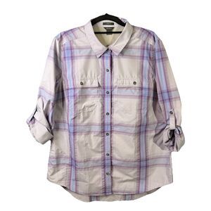 Eddie Bauer Purple Plaid Long-Sleeve Button-Up Vented Blouse Women's Large